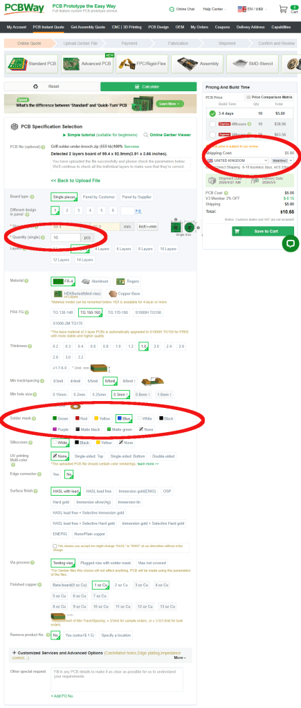 Select PCB Options on PCBway.com
