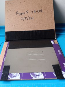 Finished stencil framework. We find it useful to write on the PCB version